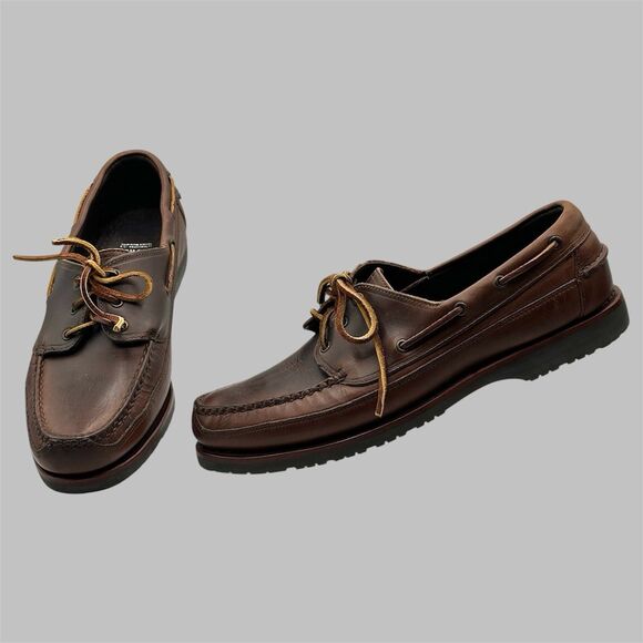 Brooks Brothers Hand Sewn Boat Shoes Men Size 10 D Lace Up Brown Loafers Vibram main image 4